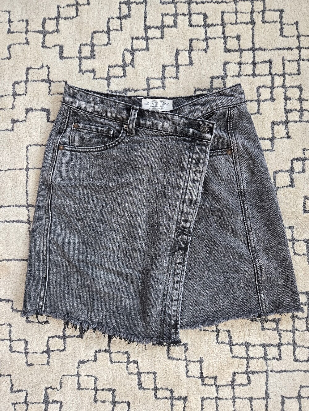 Free People Black Denim Wrap Skirt